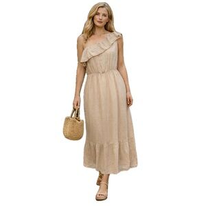 Italian Linen One Shoulder Midi Dress Cream Valentina Naldi Resort S